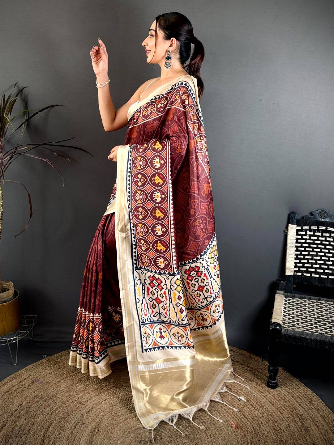 Maroon Allover Patola Kanchi Saree