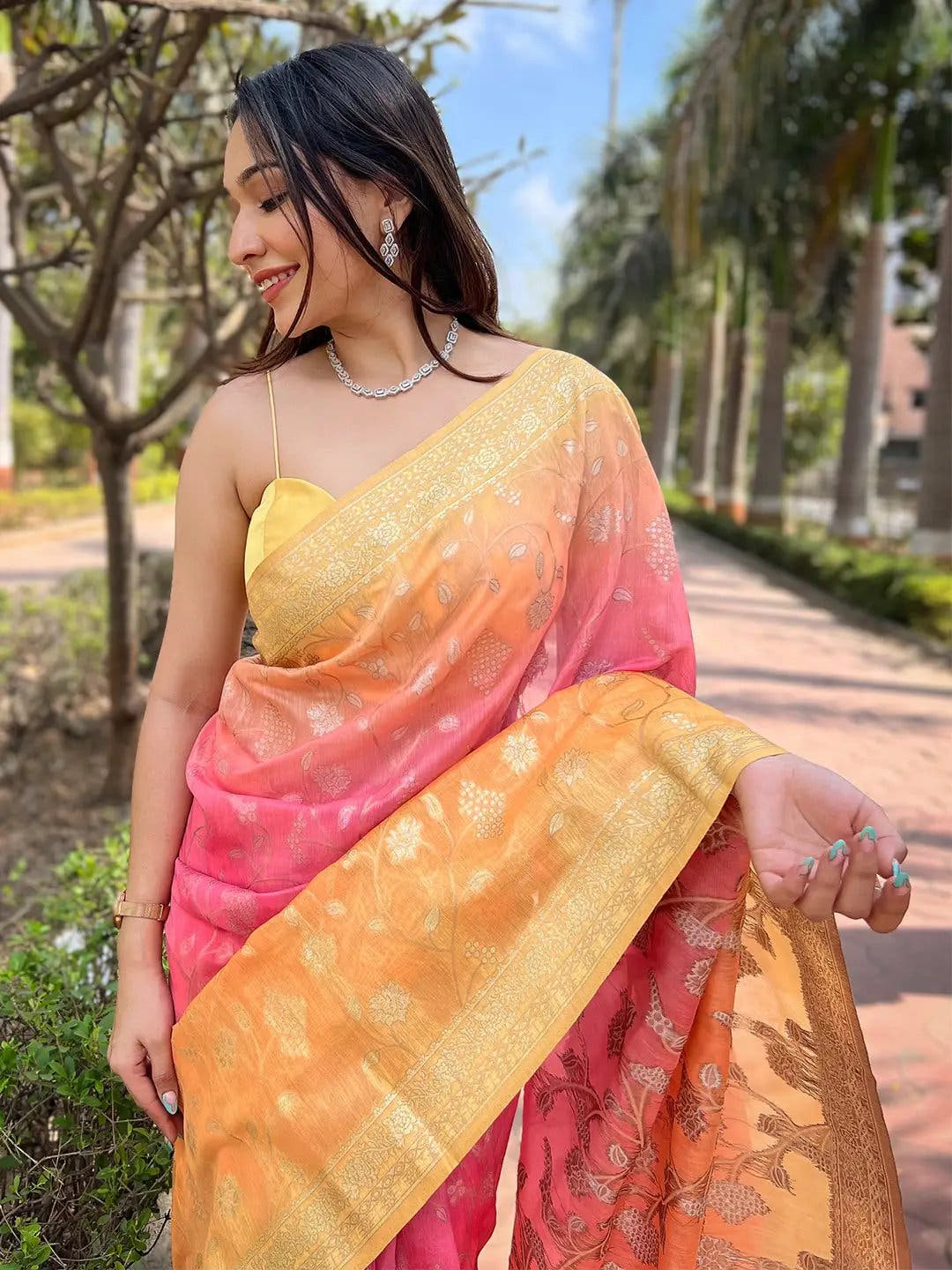 Bollywood Soft Slub Silk With Pure Zari And Lakhnavi Badla Weaving