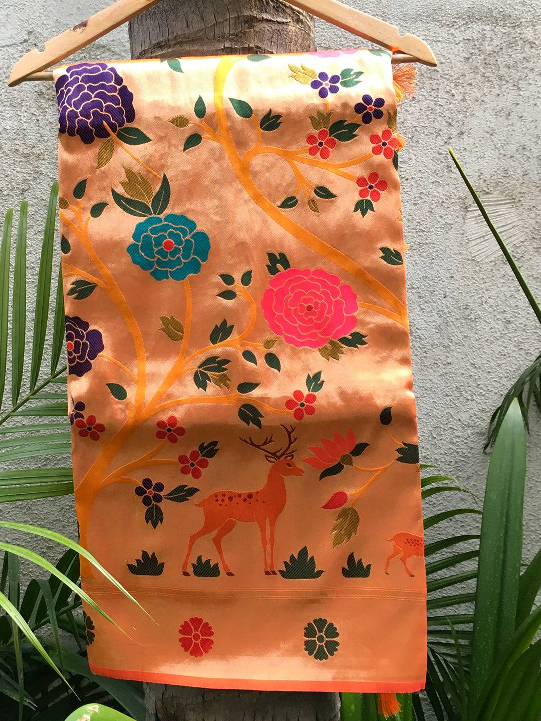 Orange Meenakari Work Paithani Saree