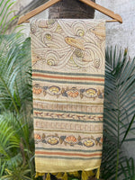 Yellow Soft Kota Doriya Silk Saree With Flower Kalamkari Print