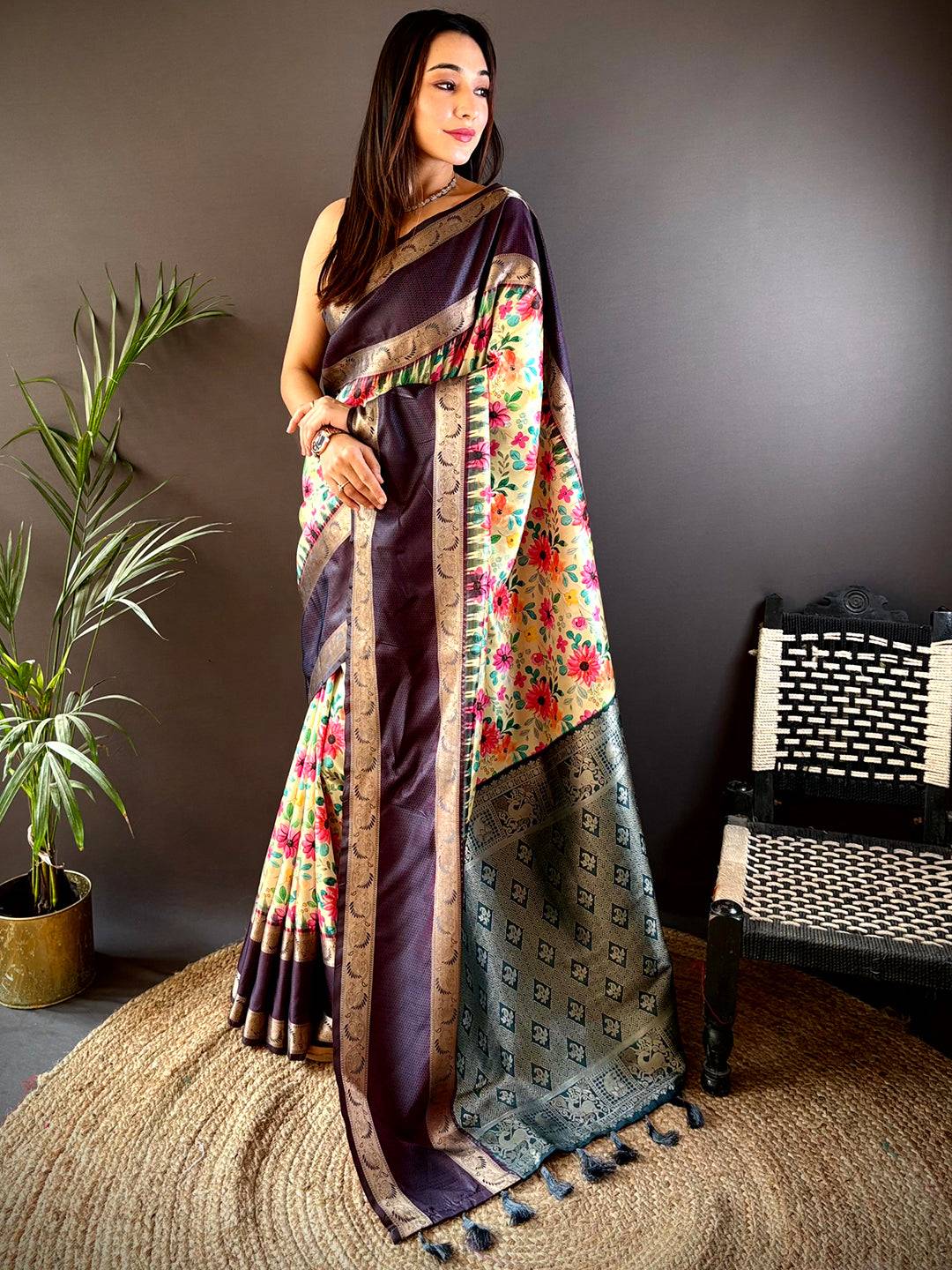 Majestic Navy Blue Banarasi Soft Silk Saree