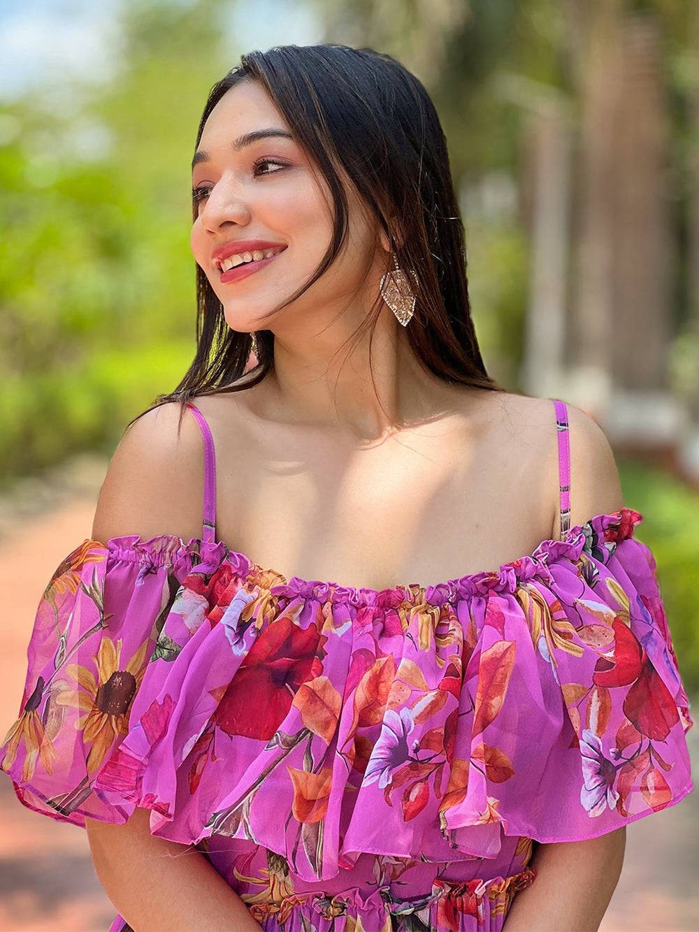 Orchid Bloom Off-shoulder Dress