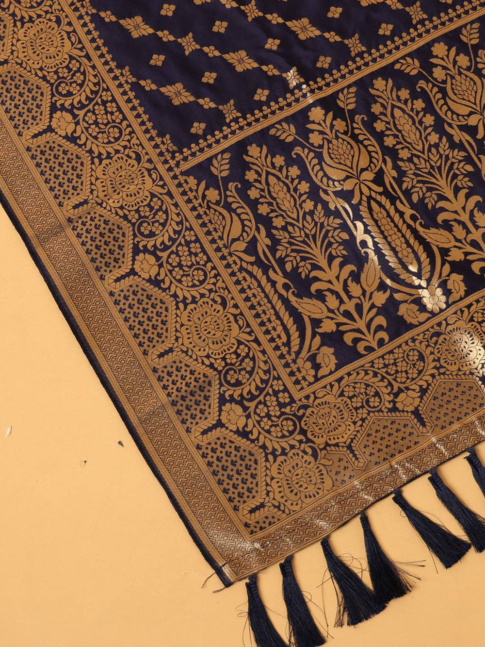 Latest Navy Colour Woven Design Silk Blend Dupatta
