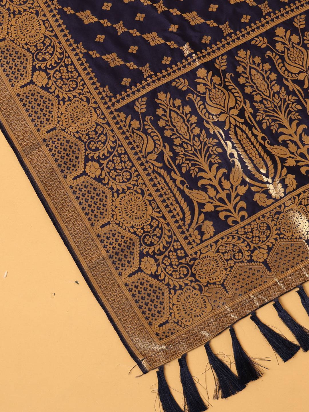 Latest Navy Colour Woven Design Silk Blend Dupatta