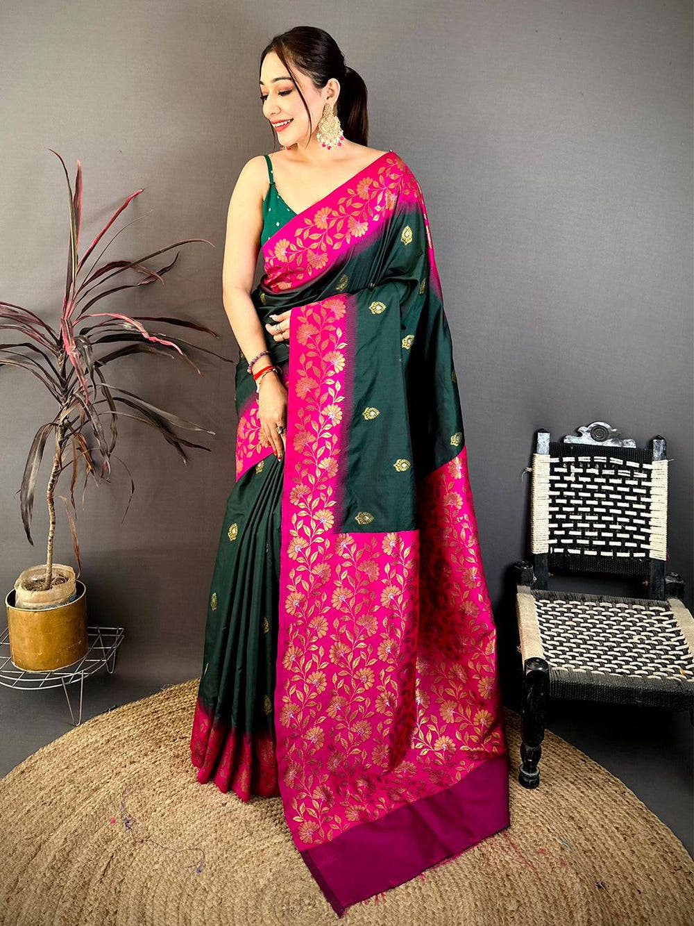 Deep Green Soft Silk Kanjivaram Saree