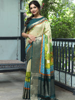 Pichwai Print Zari Weaving Pallu Saree In Pista Colour - Luxe
