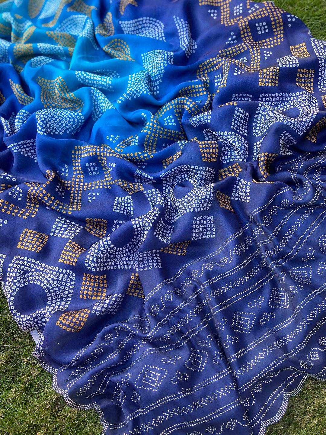 Blue Ombre Bandhej Georgette Silk Saree
