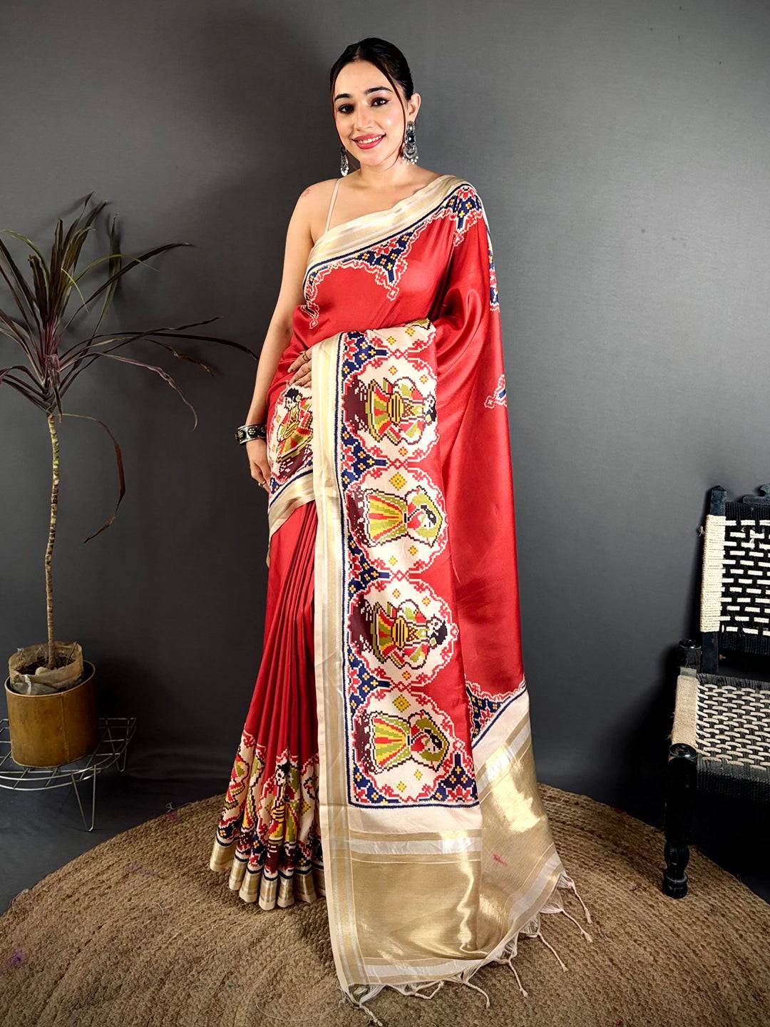 Red Patola Border Kanchi Silk Saree