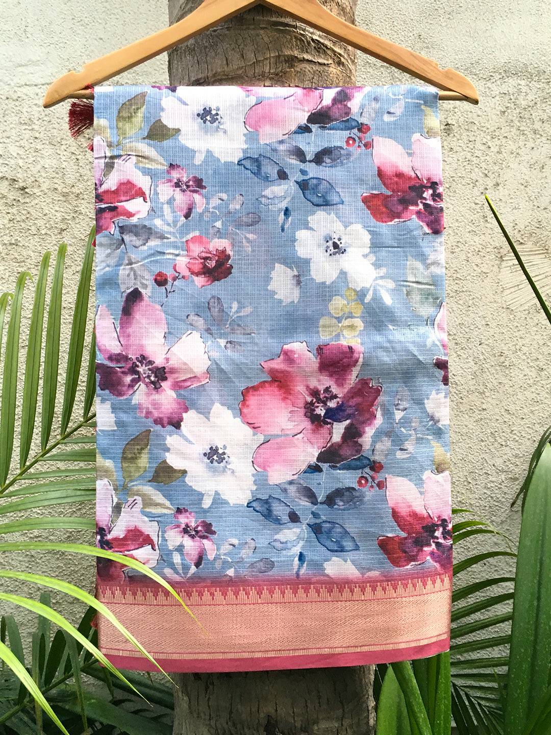 Sky Blue Kota Flower Digital Print Saree