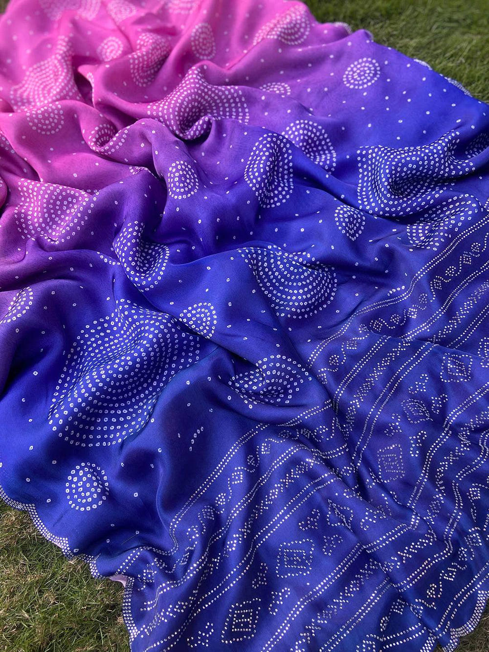 Pink Ombre Bandhej Georgette Silk Saree