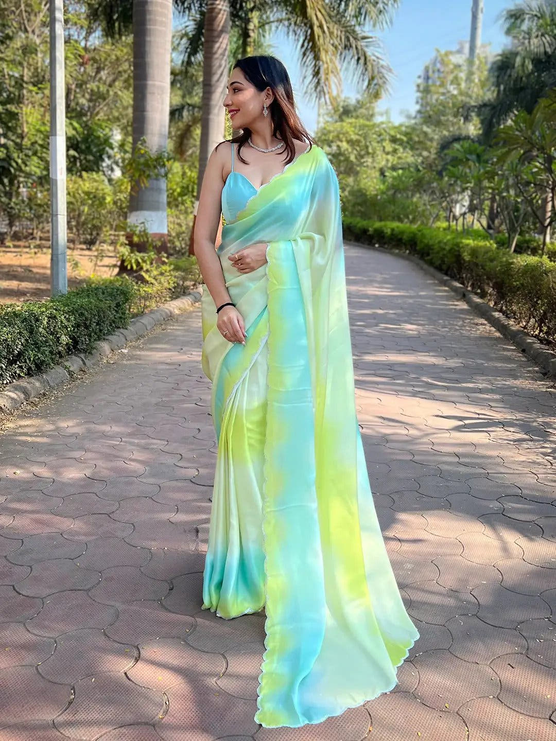 Blue Satin Georgette Saree