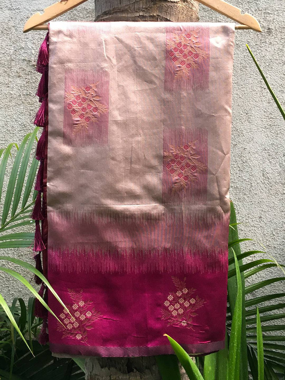 Magenta Sami Banarasi Tussar Silk Saree