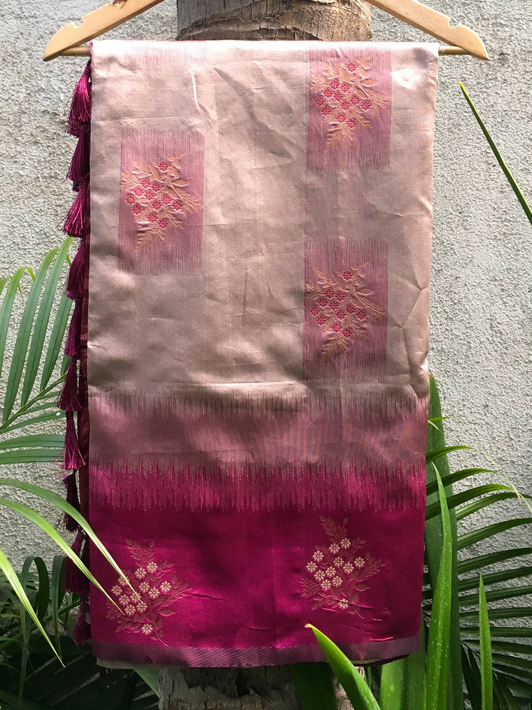 Magenta Sami Banarasi Tussar Silk Saree