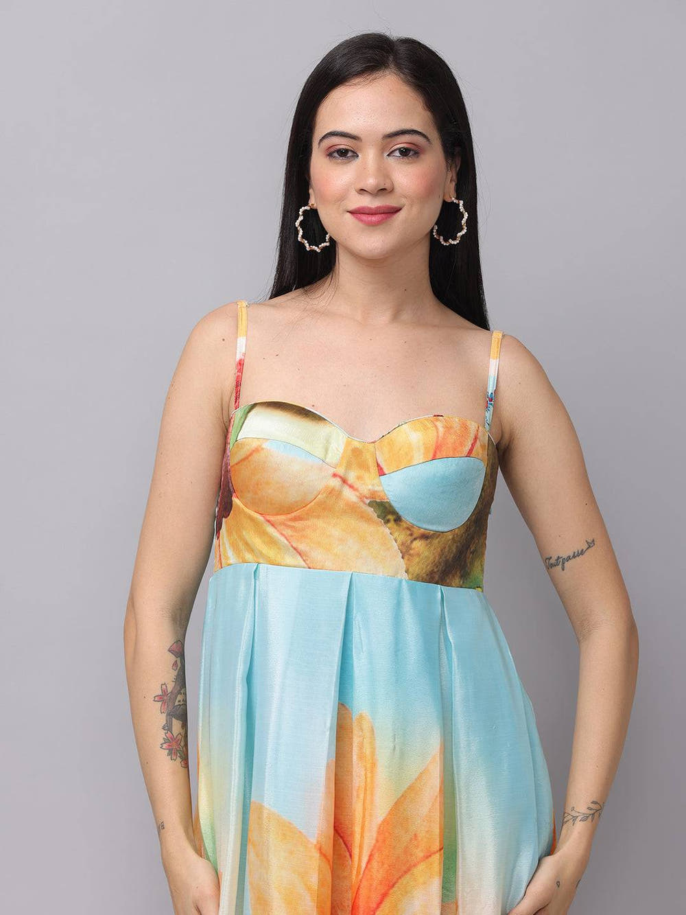Multi Color Floral Print Long Dress