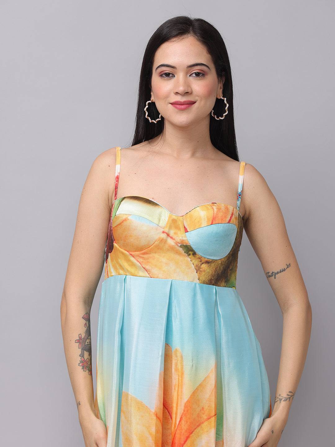 Multi Color Floral Print Long Dress