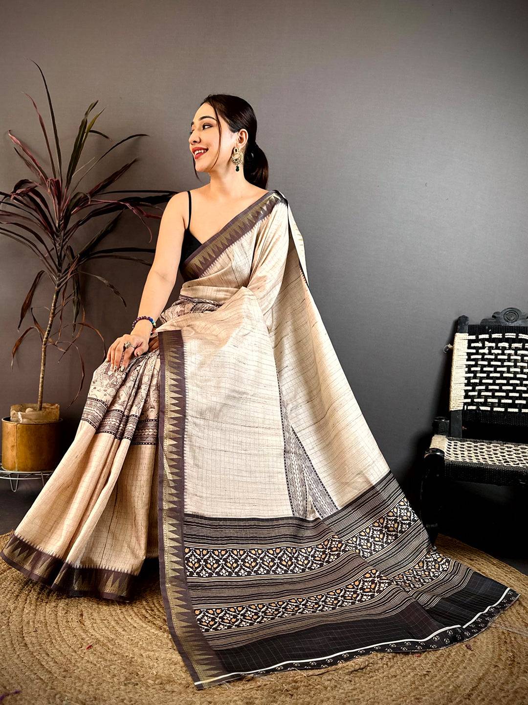 Classic Soft Tussar Madhubani Print Saree