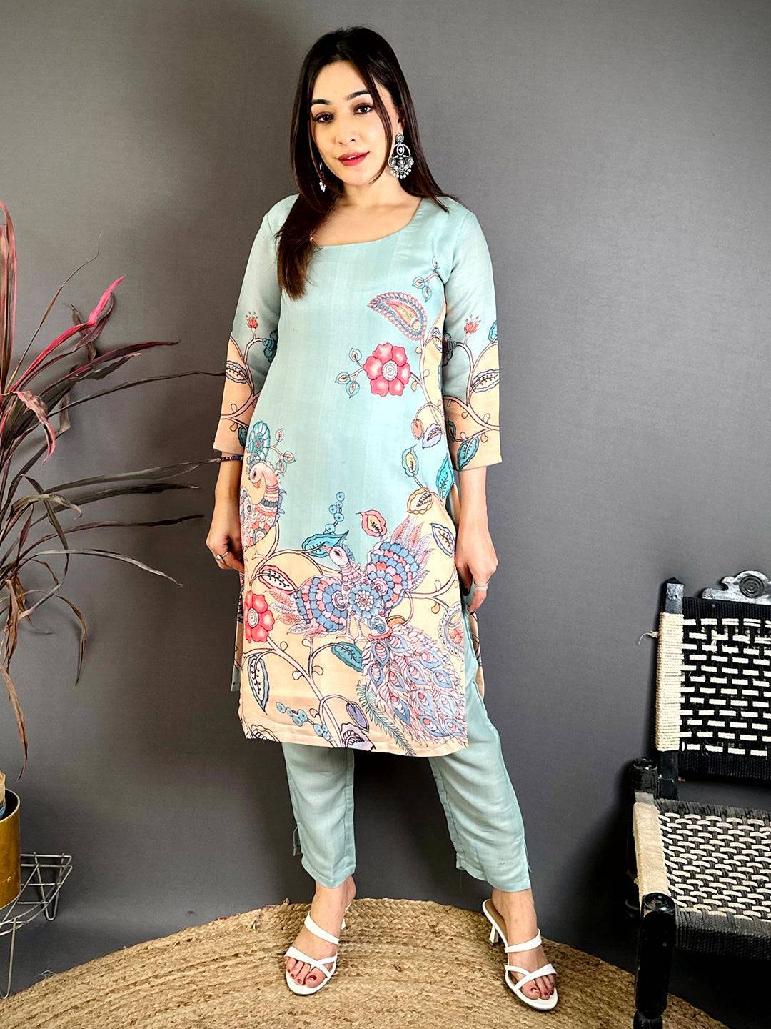 Mul Cotton Kalamkari Half D Neck Kurti