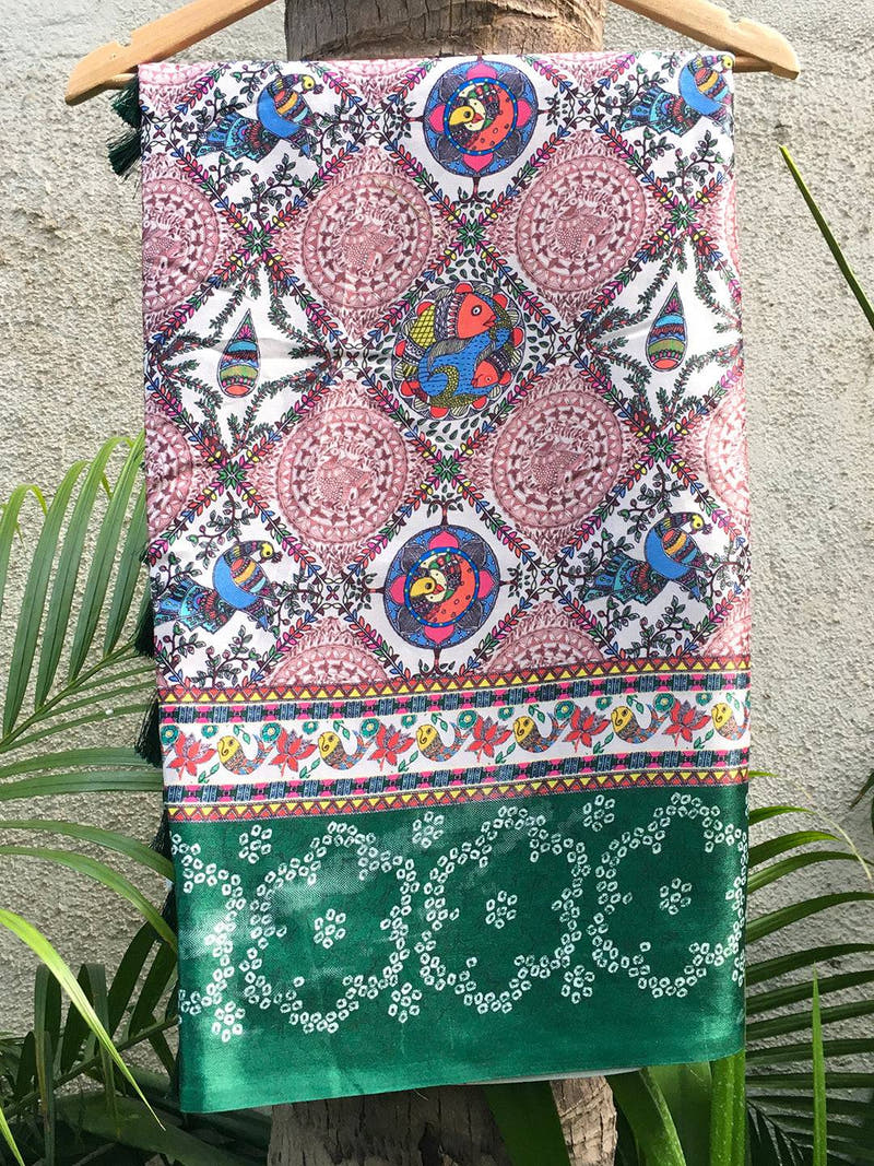 Cream Madhubani Digital Print Saree