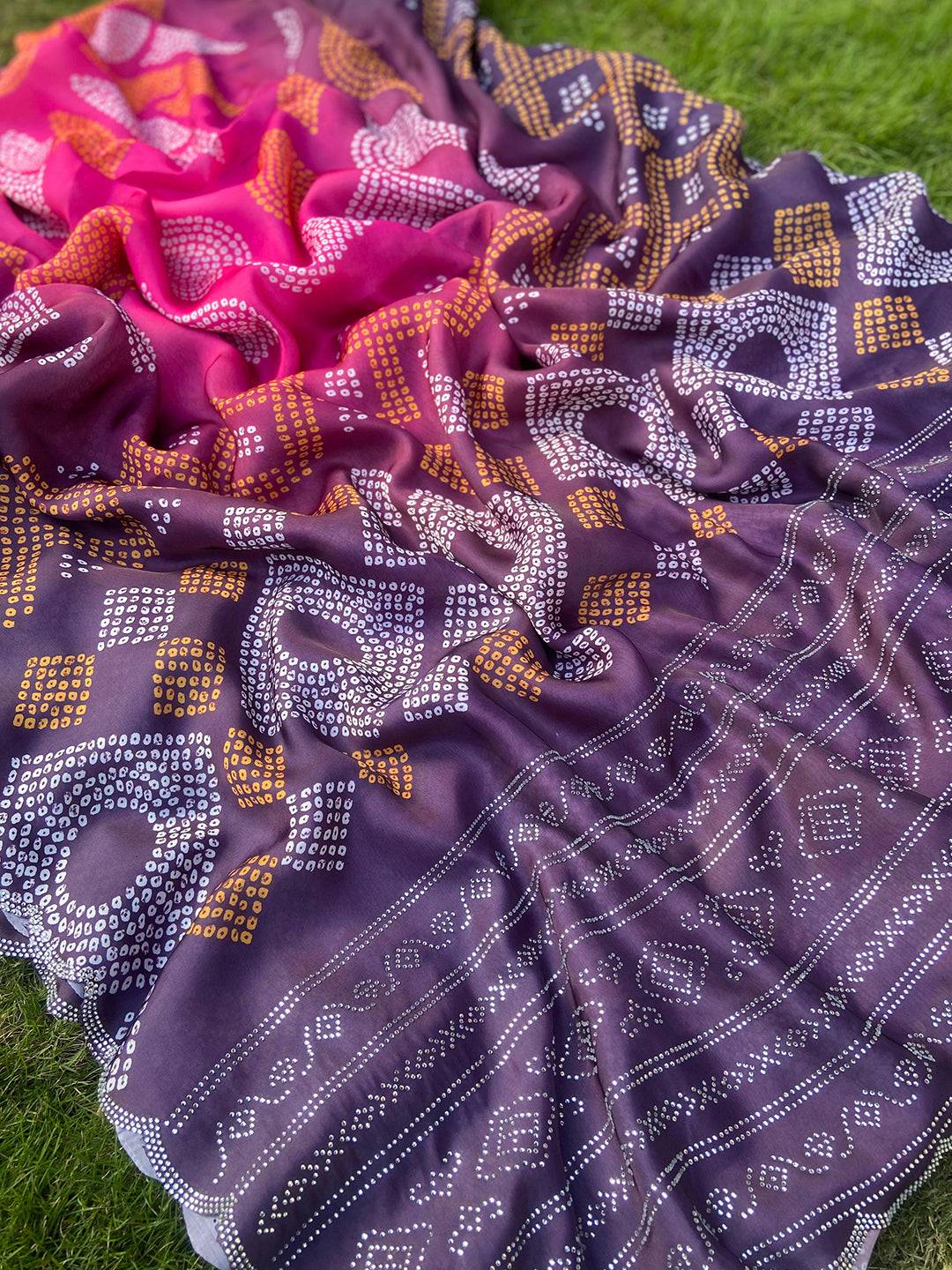 Magenta Ombre Bandhej Georgette Silk Saree