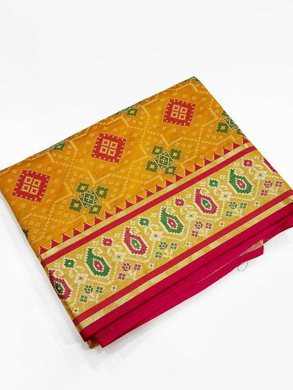 Yellow Soft Silk Saree With Patola Weaving