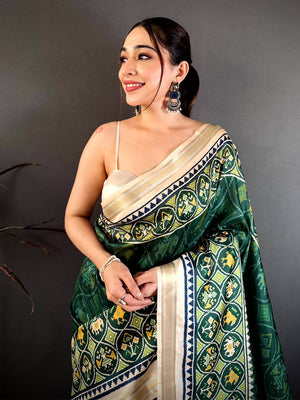 Bottle Green Patola Border Kanchi Saree