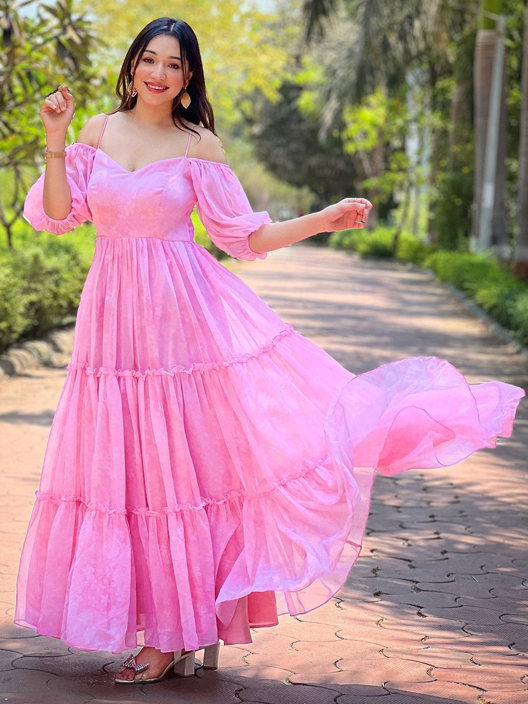 Rose Pink Floral Printed Dress