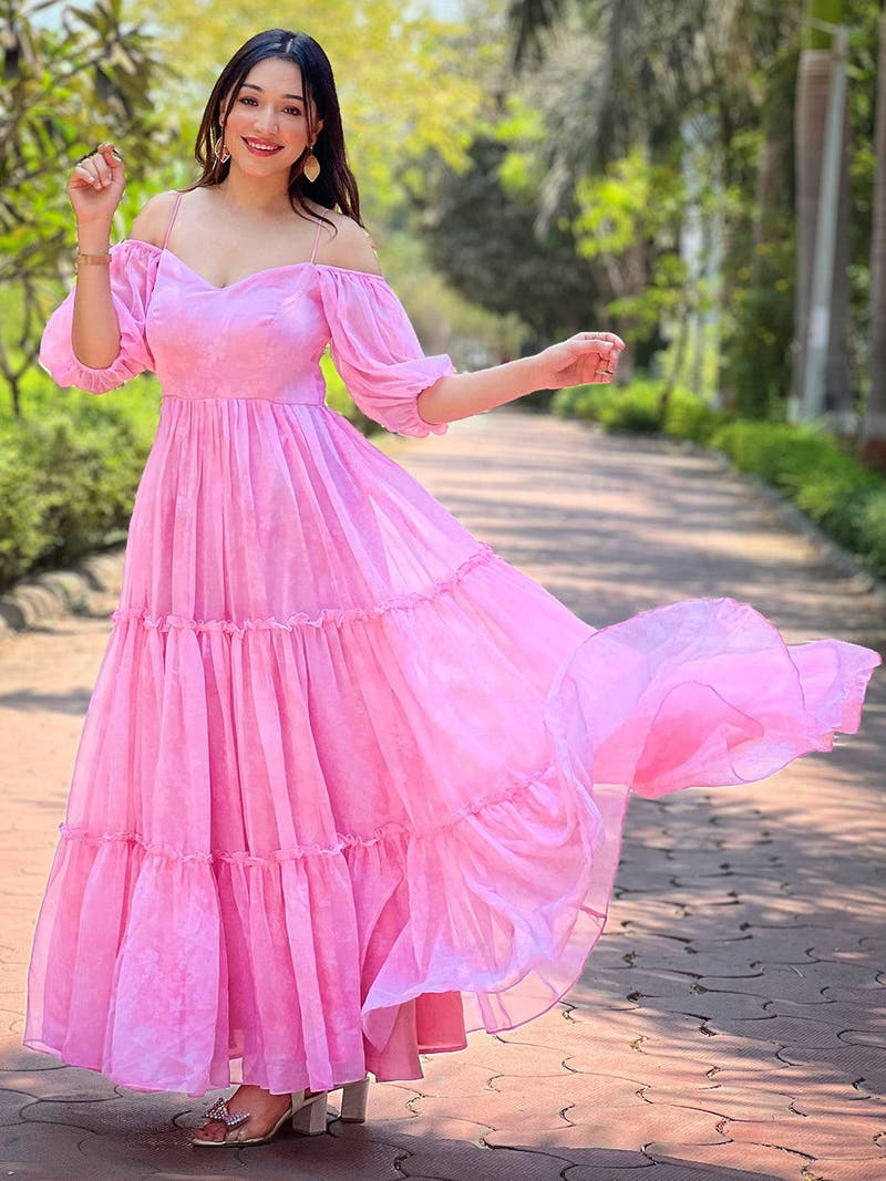 Rose Pink Floral Printed Dress
