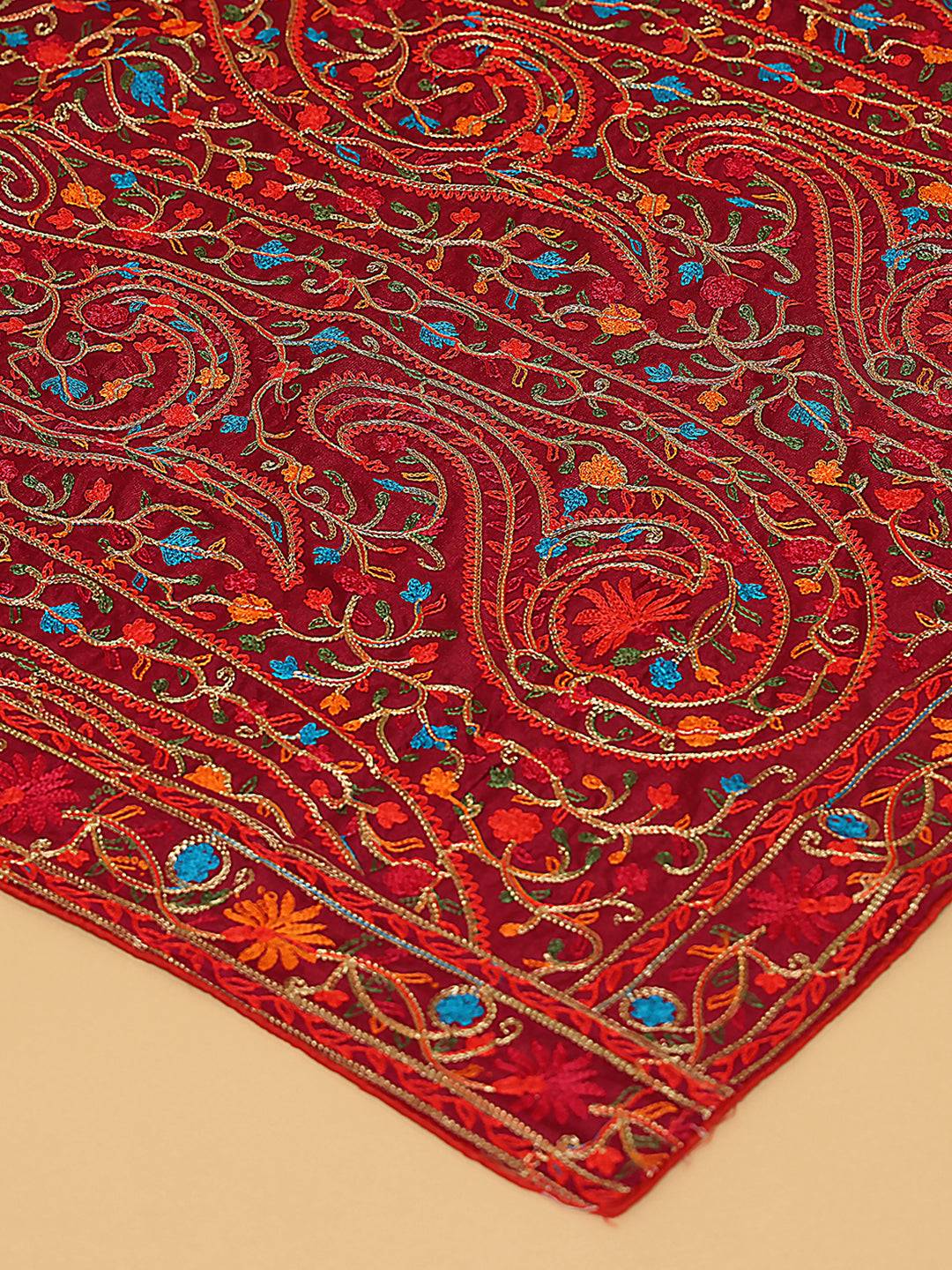 Wine Allover Paisley Border Pashmina Dupatta
