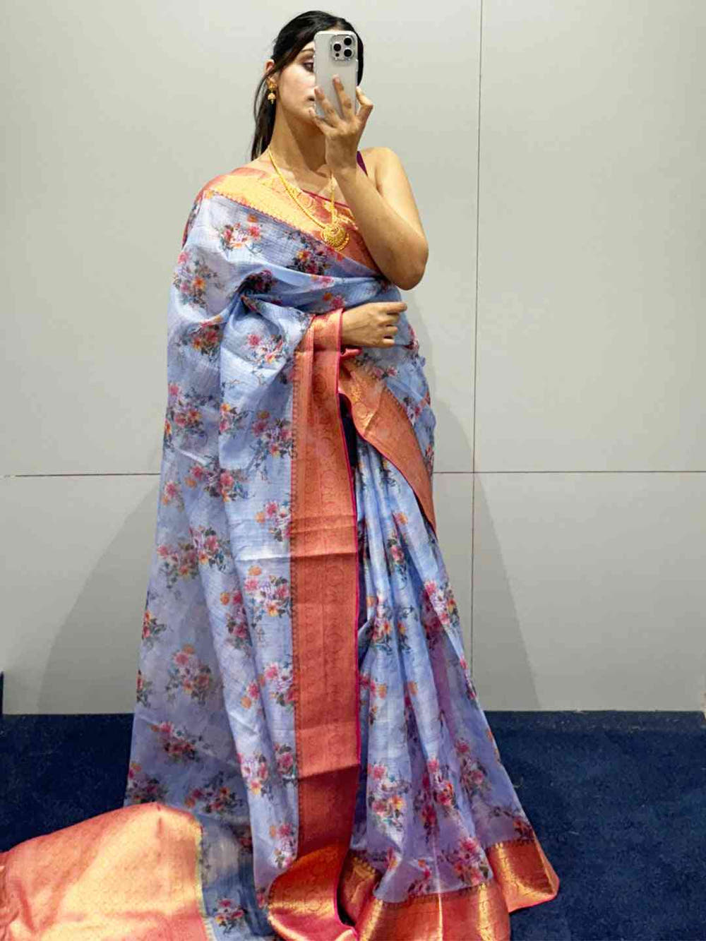 Light Purple Colour Digital Floral Print Kota Silk Saree