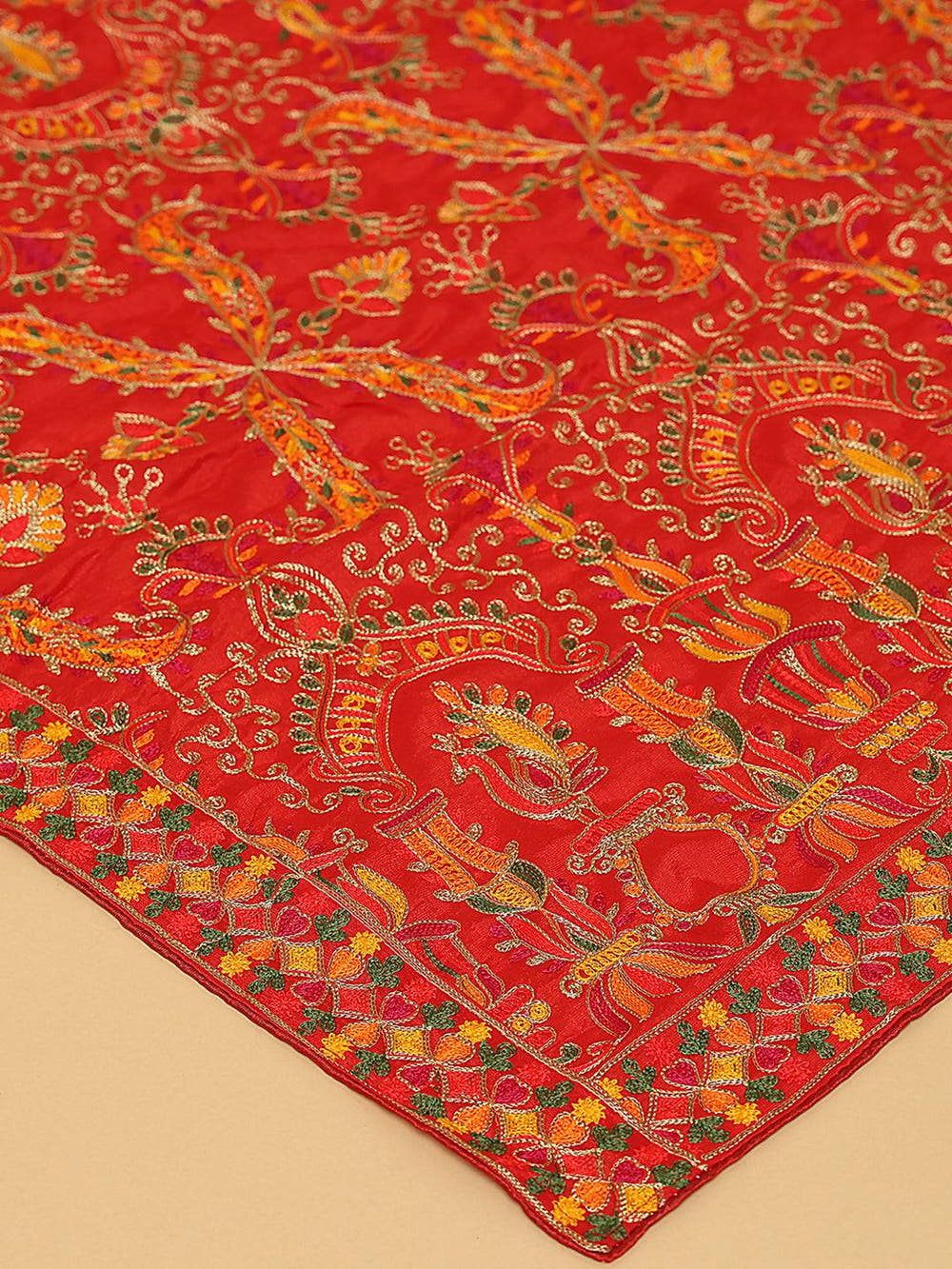 Red Dense Multicolour Floral Pashmina Dupatta
