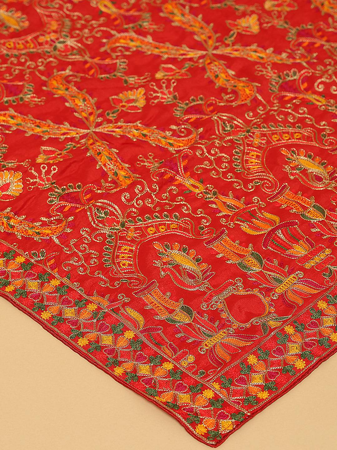 Red Dense Multicolour Floral Pashmina Dupatta