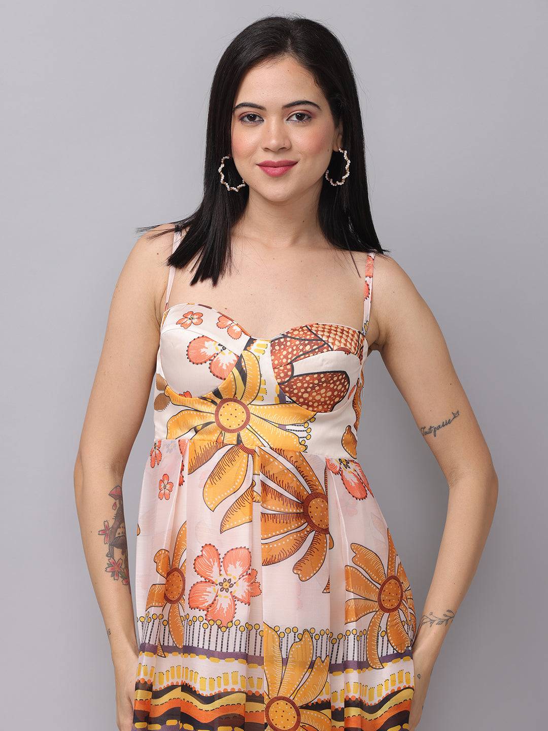 Off White Chiffon Print Dress