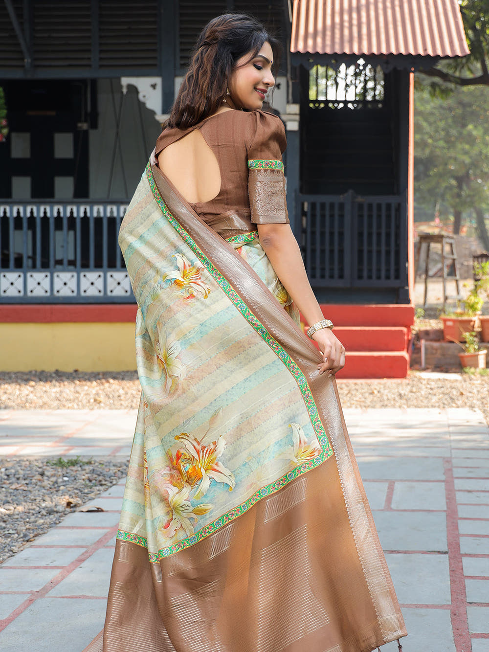 Multi Colour Phulkari Design Zari Weaving Pallu Saree - Luxe