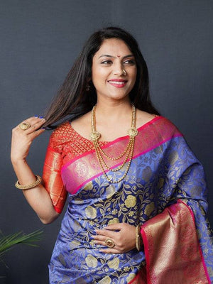 Royal Blue Floral Zari Banarasi Kanjivaram Silk Saree
