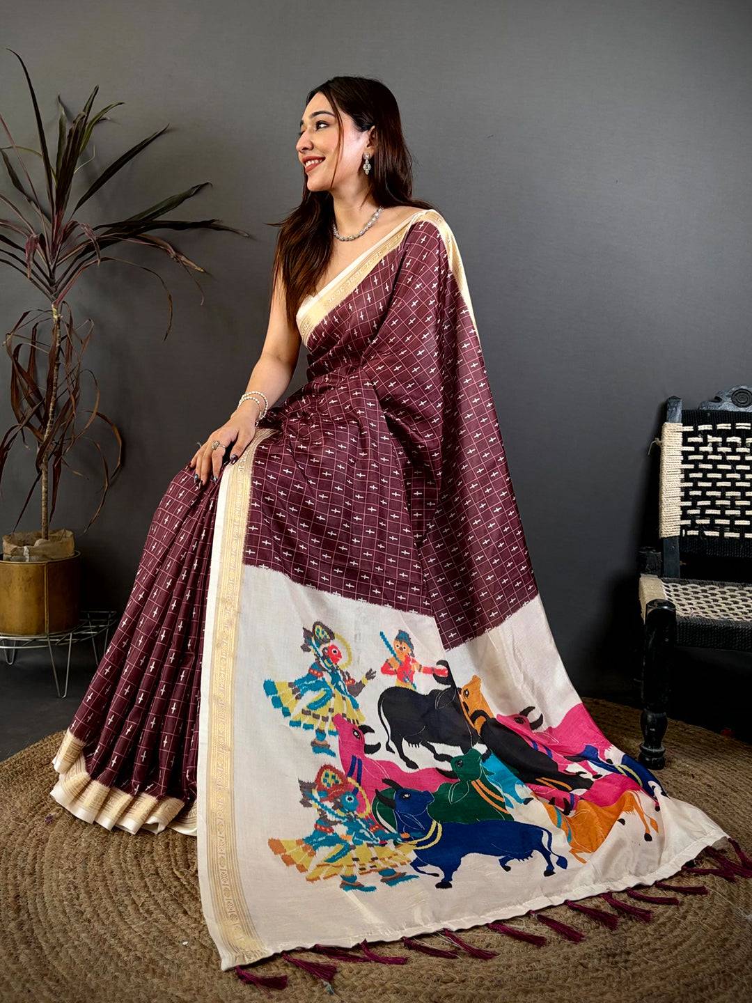 Multicolour Kalamkari Pallu Soft Silk Saree
