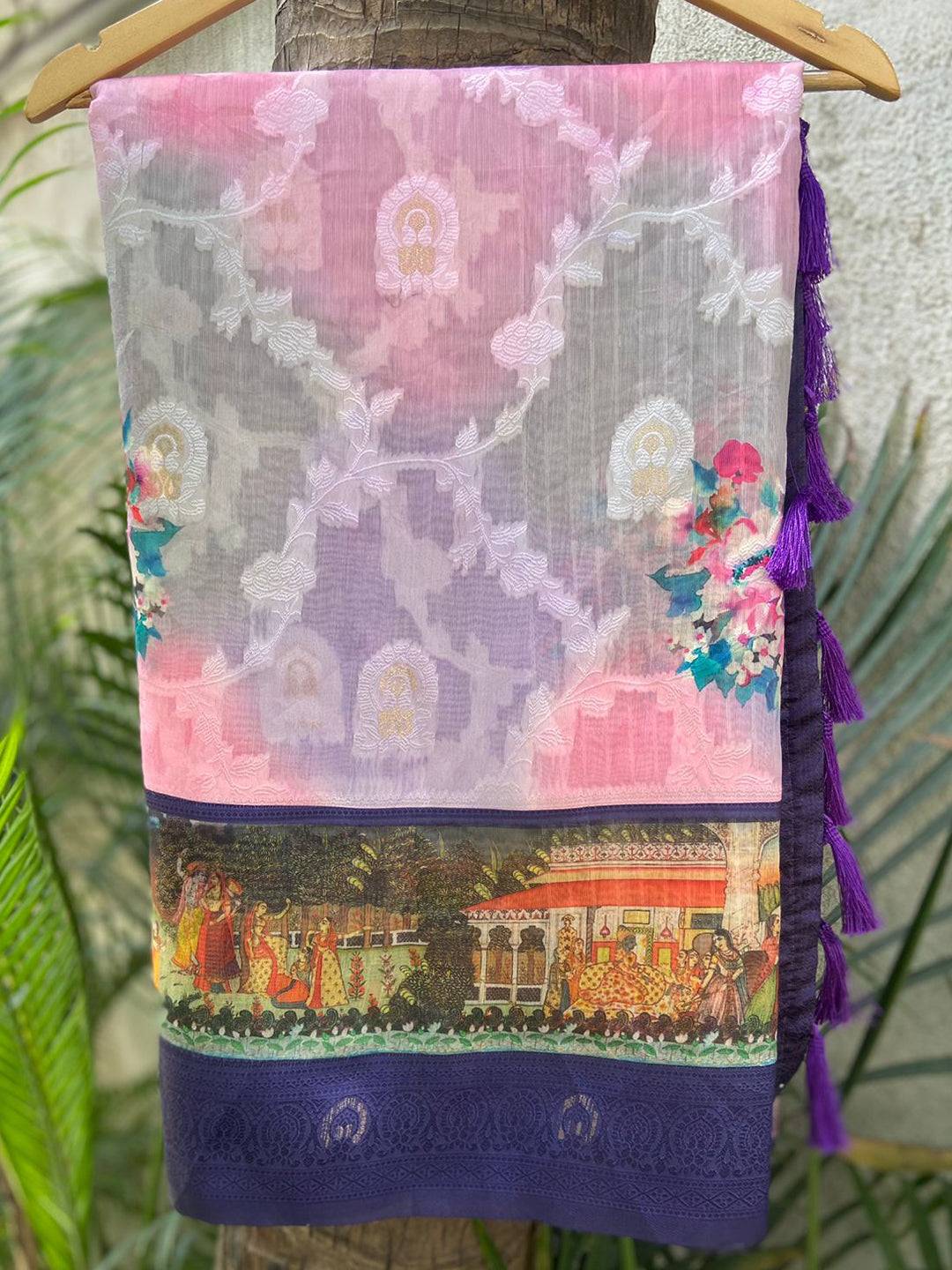 Purple Lakhani Kalamkari Print Saree