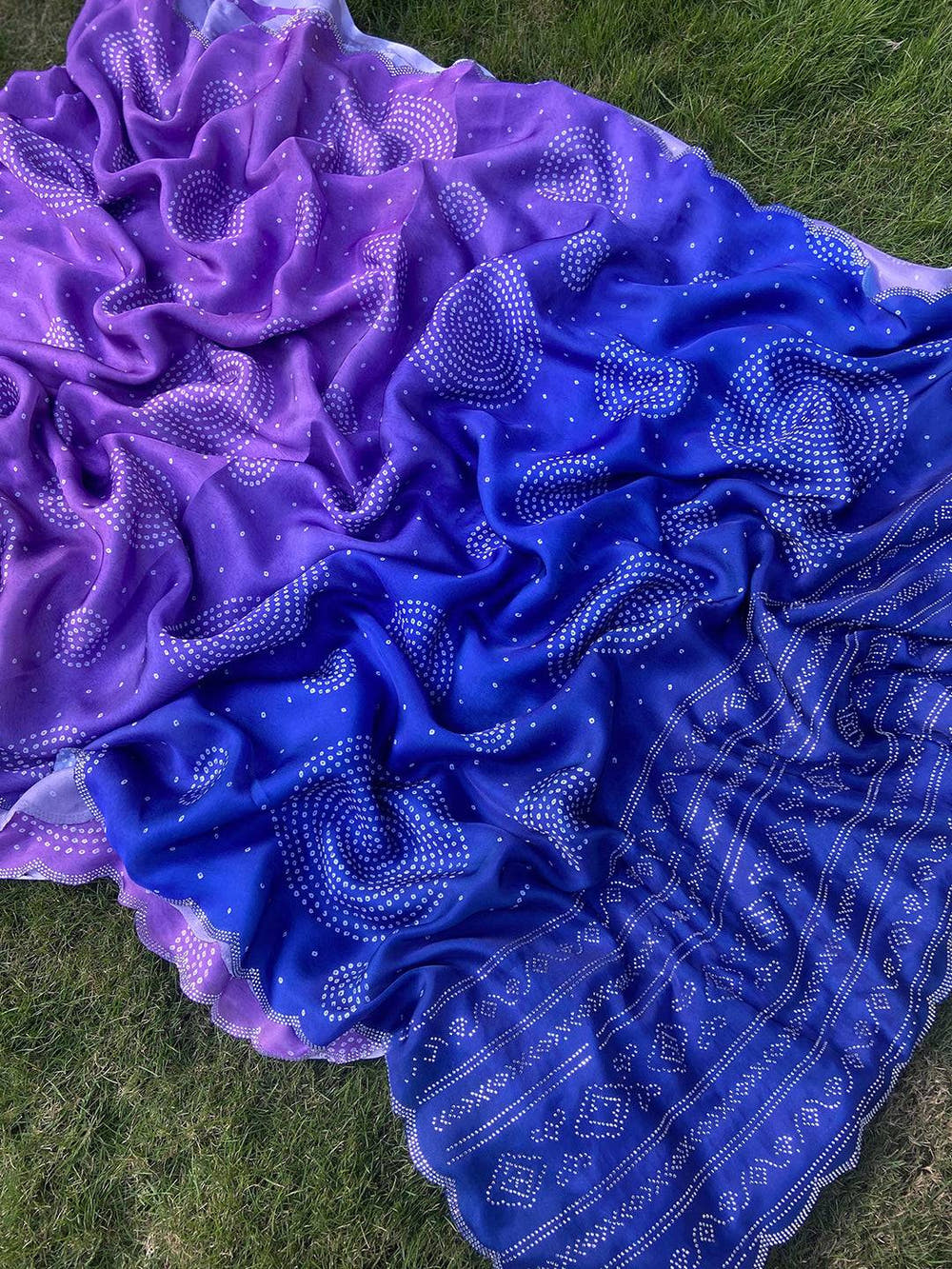 Lavender Ombre Bandhej Georgette Silk Saree