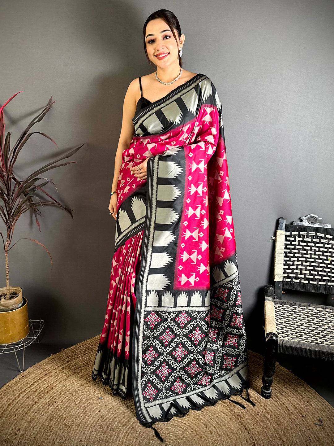 Magenta Warli Weave Soft Silk Saree