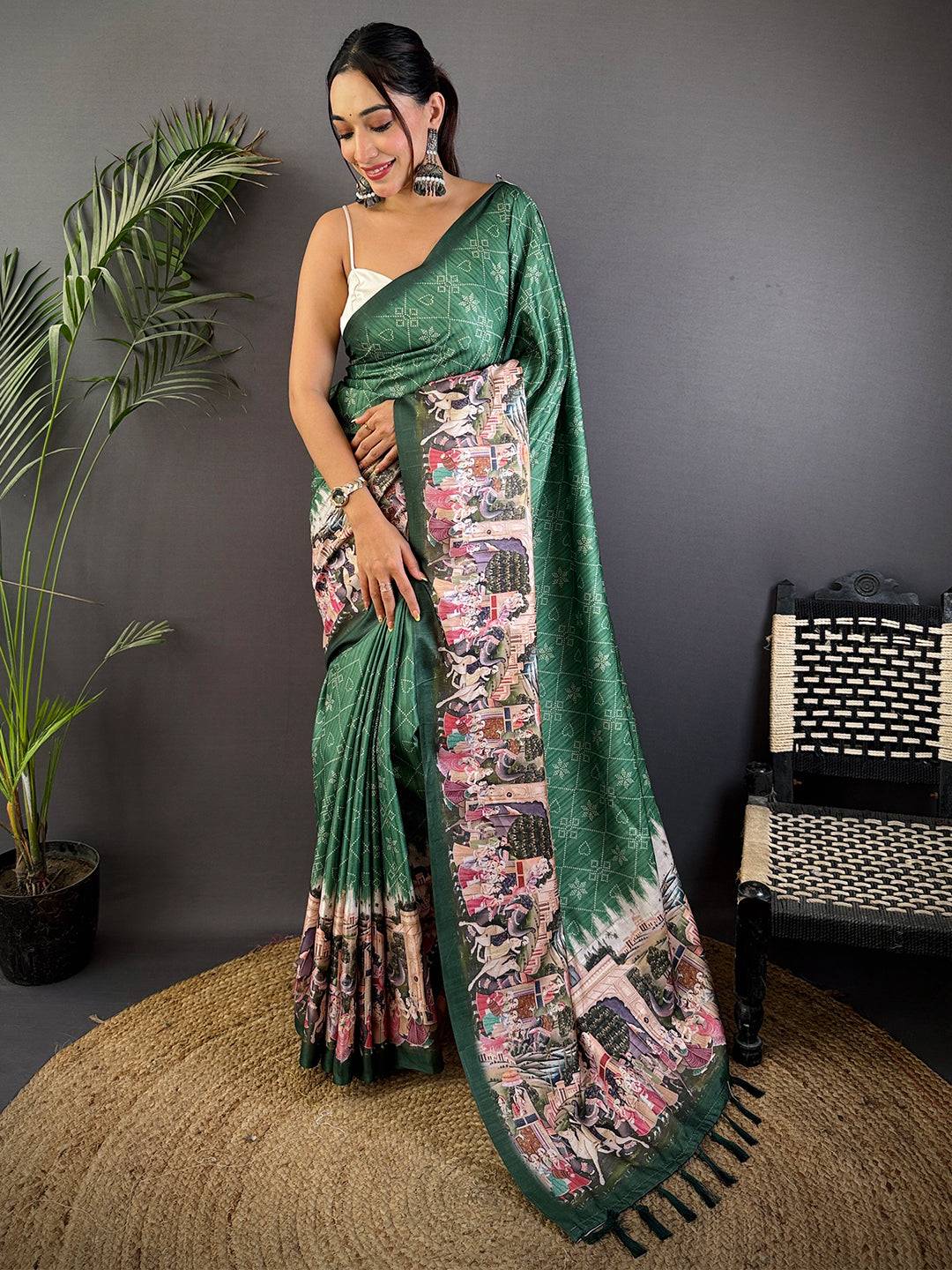 Green Kalamkari Digital Printed Saree