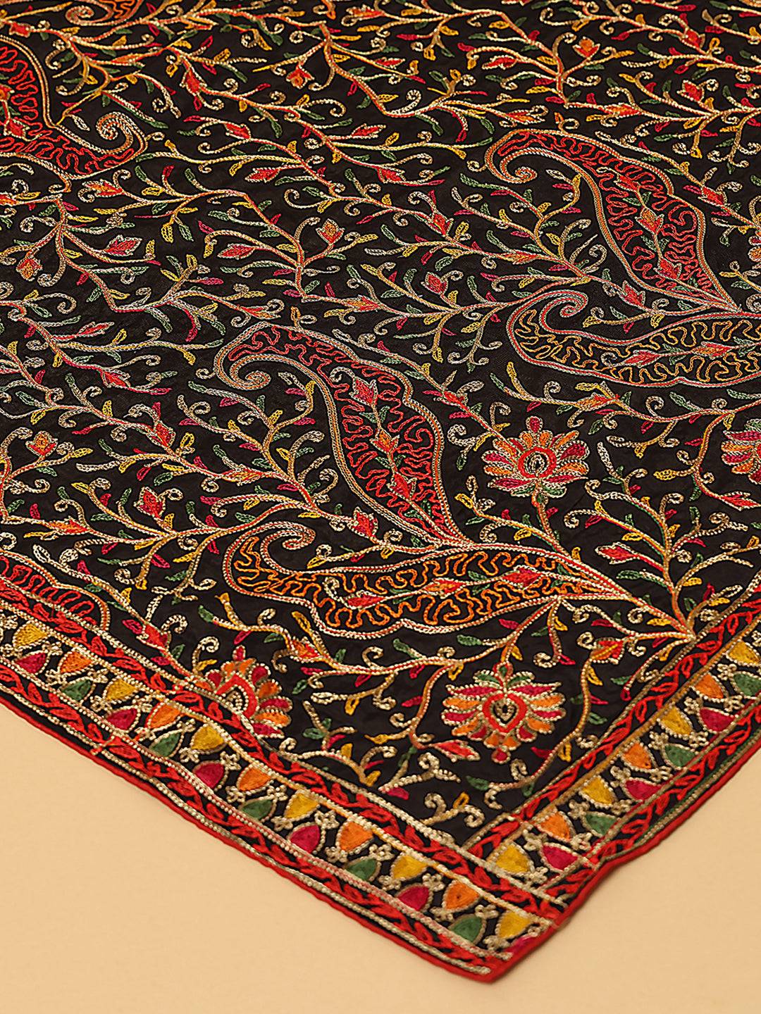 Black Bright Floral Jaal Pashmina Dupatta
