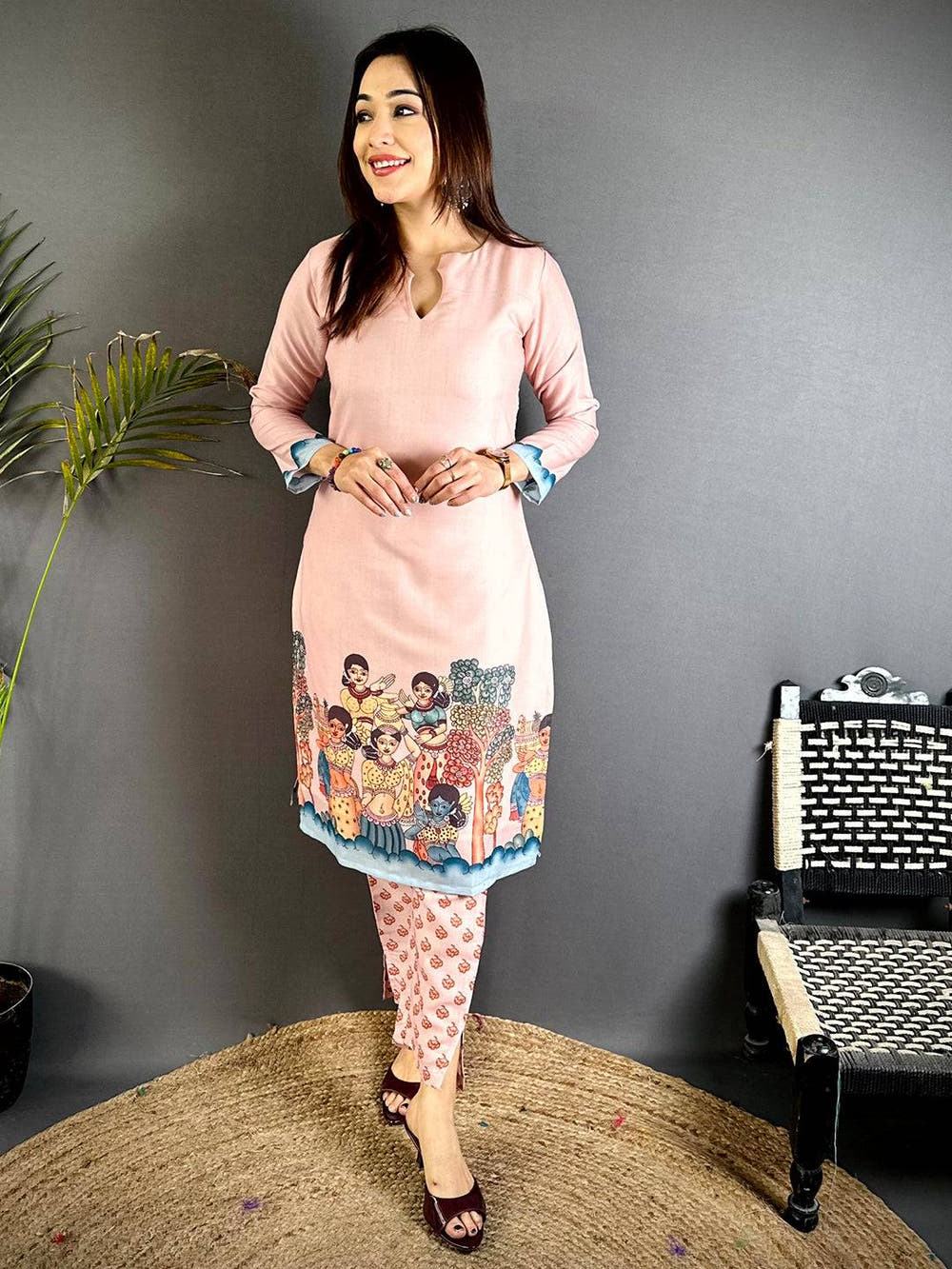 Kalamkari Oval Slit Mul  Kurti