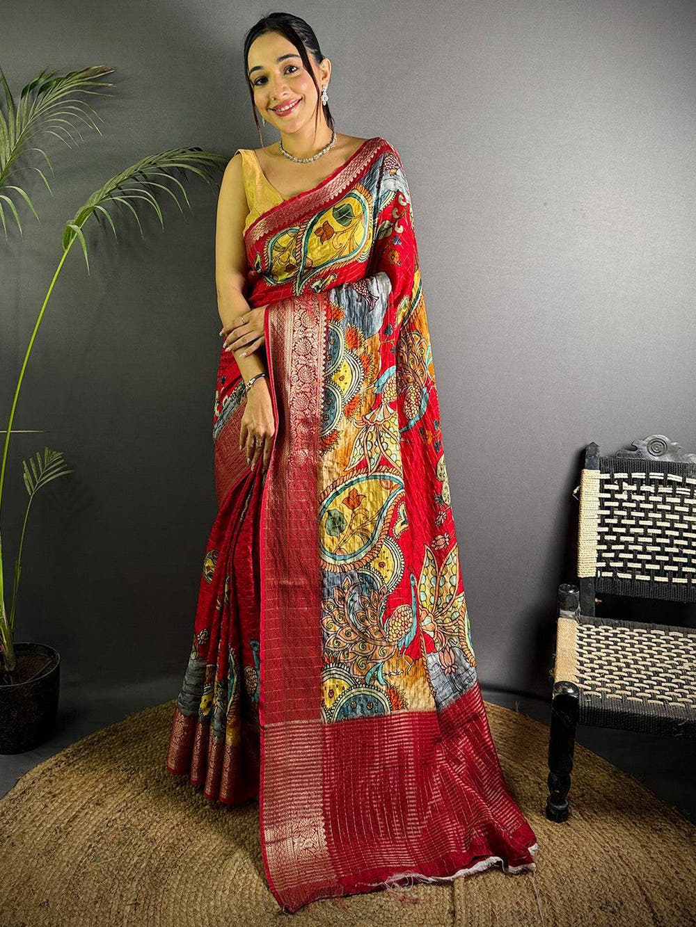Maroon Pure Viscose Kalalmkari Print Saree
