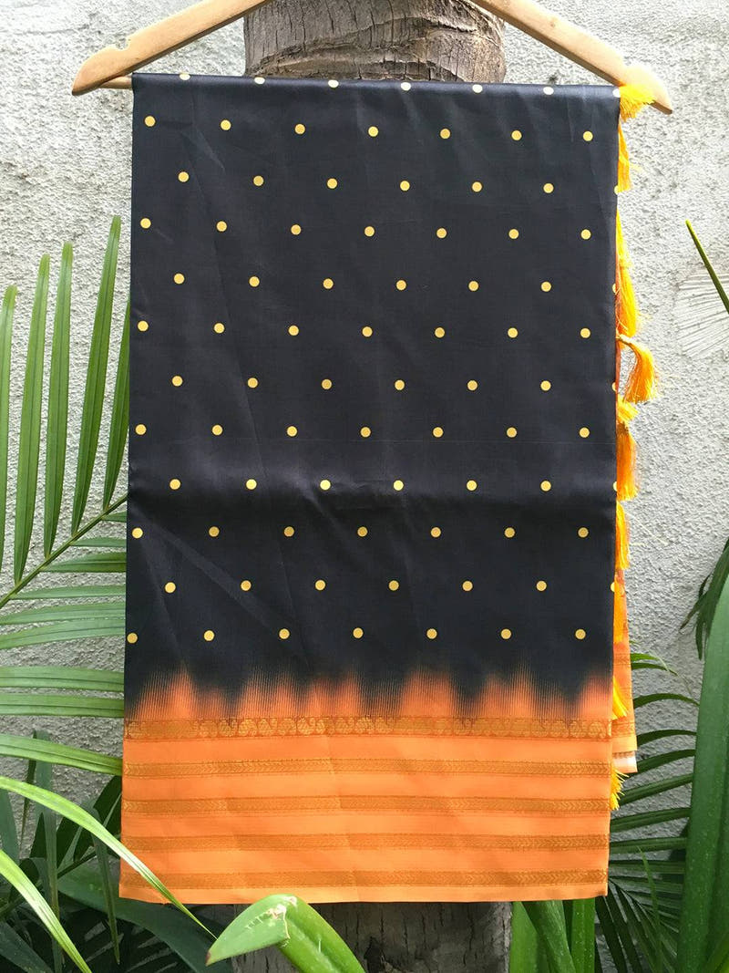 Pichwai Print Black Silk Saree