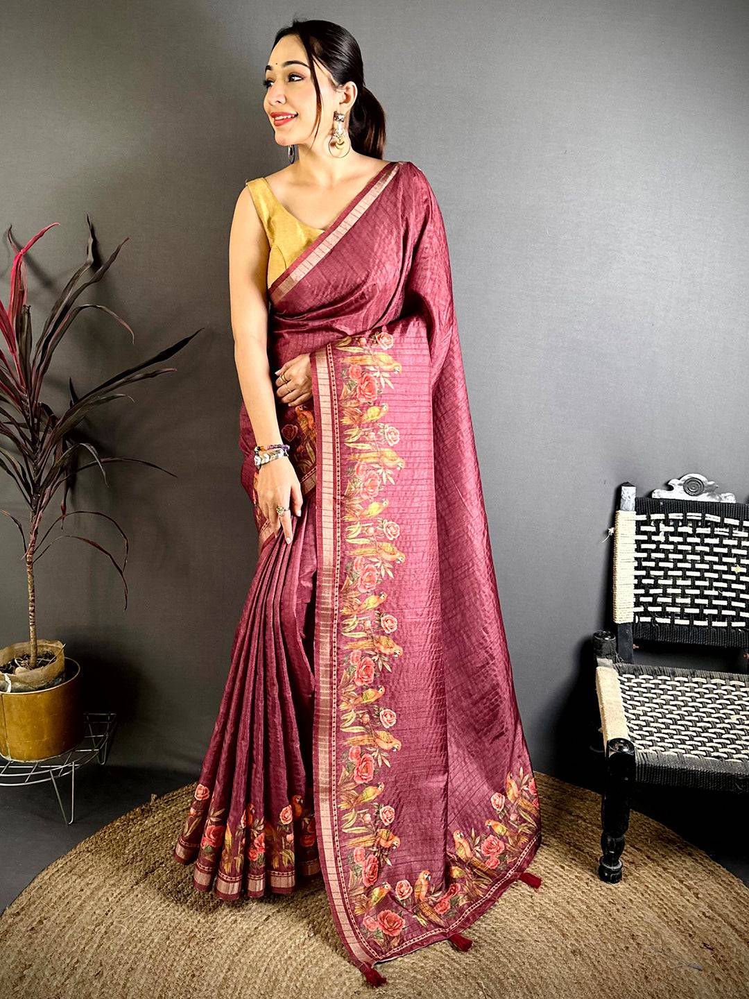 Deep Wine  Ghicha  Munga  Saree