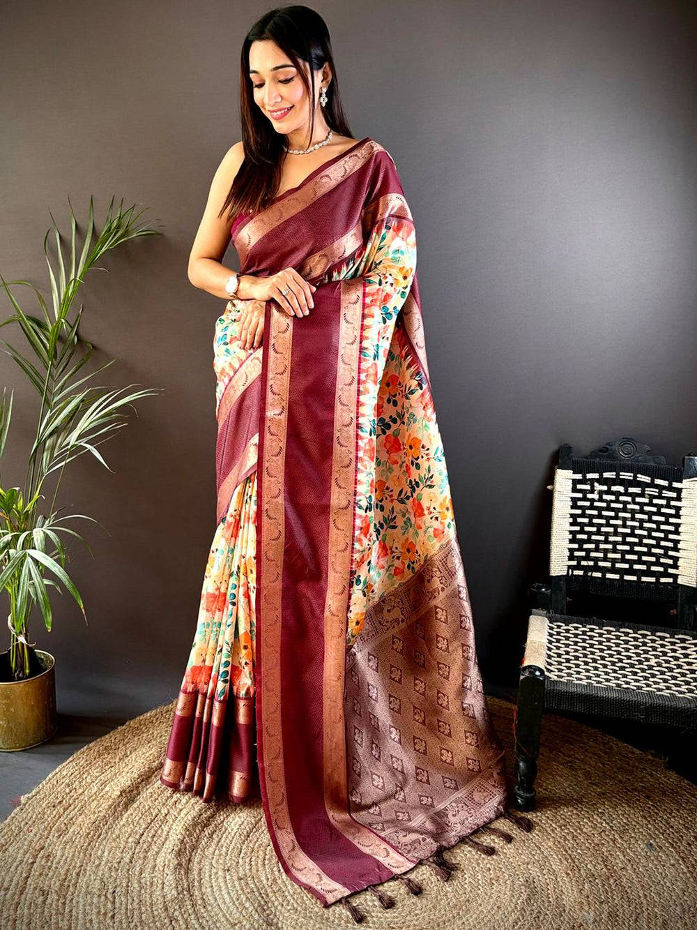 Rich Maroon Banarasi Soft Silk Saree