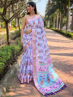 Light Purple Kota With Digital Floral Printed Saree