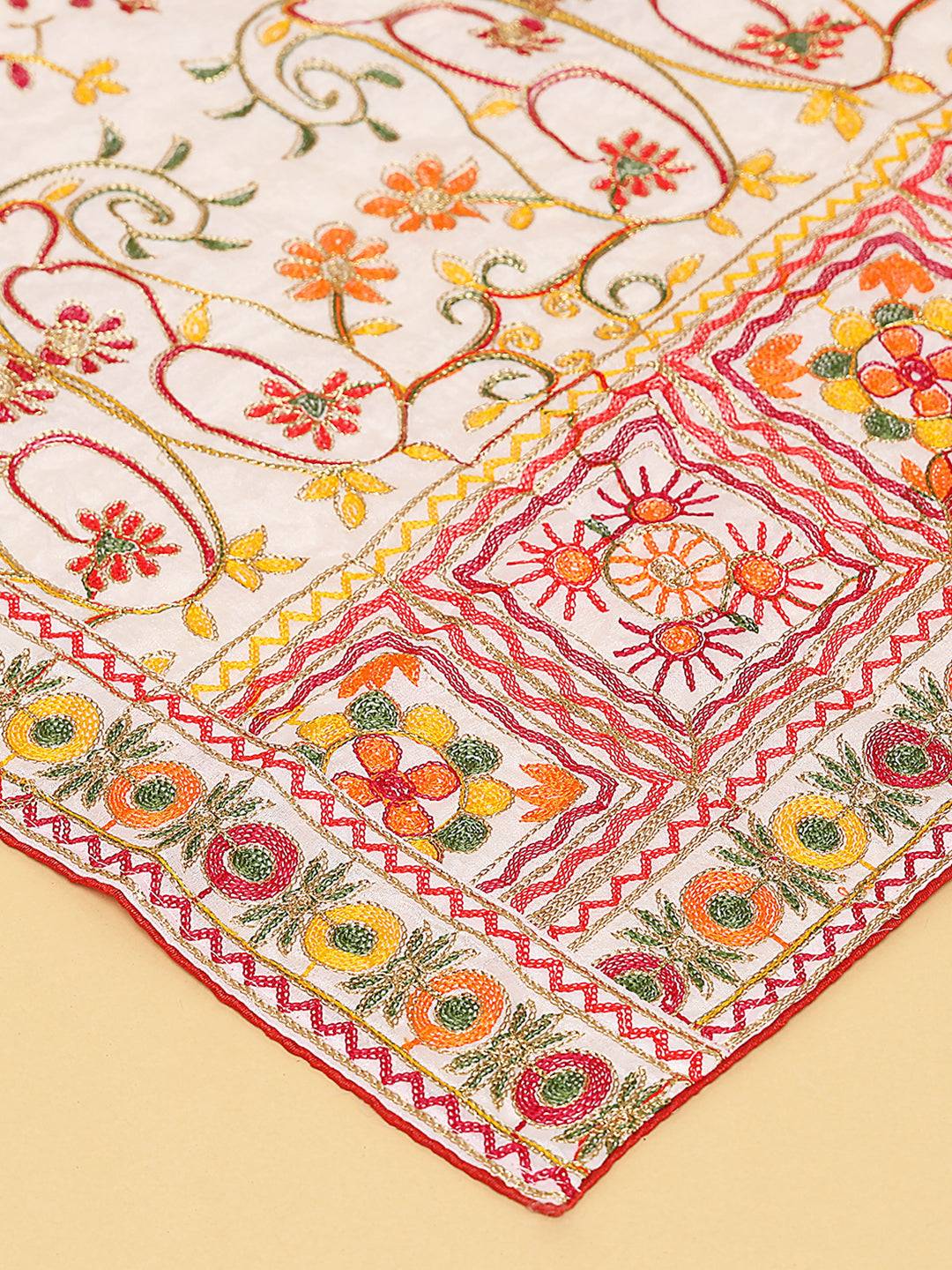 Ivory Pink Fine Floral Pashmina Dupatta