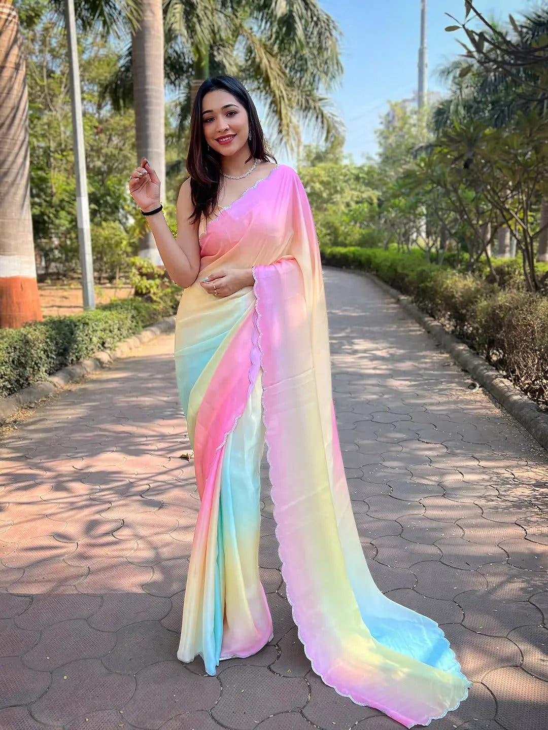 Multi Satin Georgette Saree