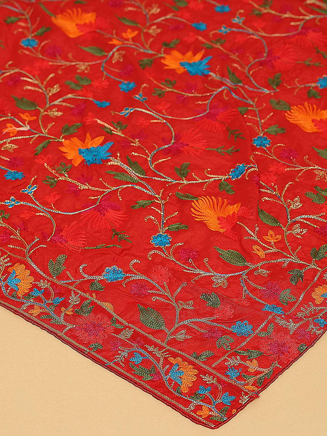 Red Turquoise Sprig Pashmina Dupatta
