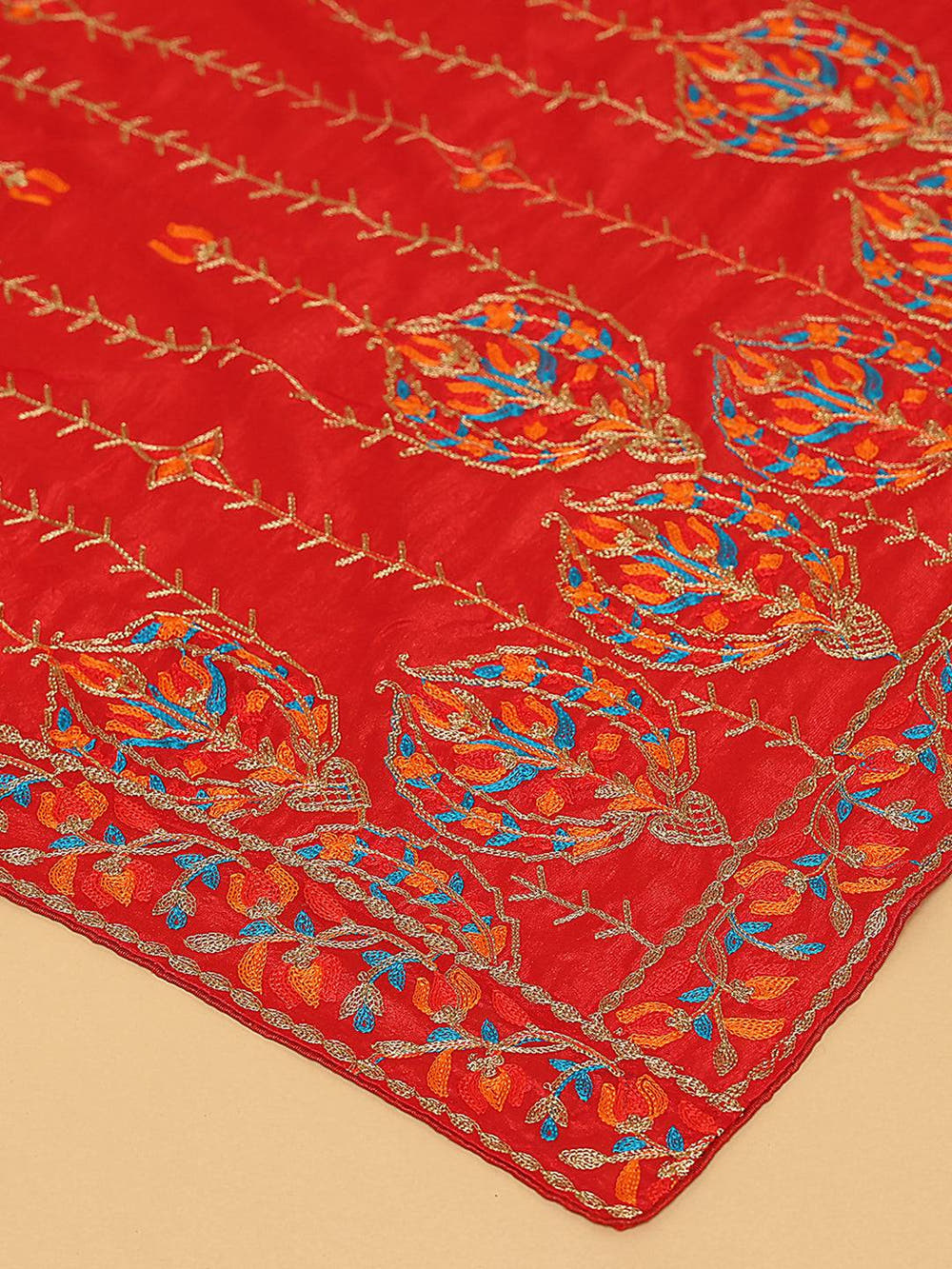 Red Silver Floral Band Pashmina Dupatta